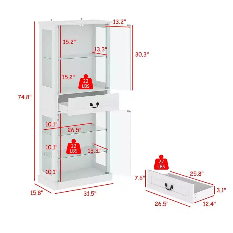 Armoire de salle de bain haute sur pied avec LED 7 couleurs et verre trempé