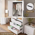 Armoire de penderie moderne en bois avec 3 tiroirs et 2 portes pour suspendre les vêtements