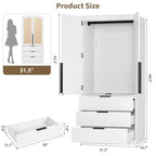 Armoire de penderie moderne en bois avec 3 tiroirs et 2 portes pour suspendre les vêtements