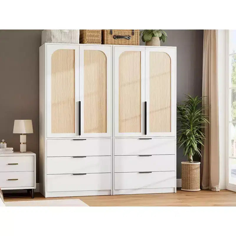 Armoire de penderie moderne en bois avec 3 tiroirs et 2 portes pour suspendre les vêtements