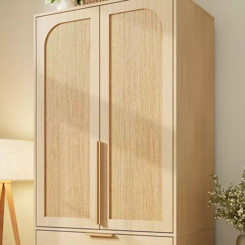 Armoire de penderie moderne en bois avec 3 tiroirs et 2 portes pour suspendre les vêtements