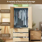 Armoire de penderie moderne en bois avec 3 tiroirs et 2 portes pour suspendre les vêtements