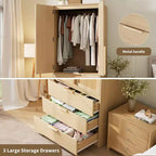 Armoire de penderie moderne en bois avec 3 tiroirs et 2 portes pour suspendre les vêtements