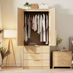 Armoire de penderie moderne en bois avec 3 tiroirs et 2 portes pour suspendre les vêtements