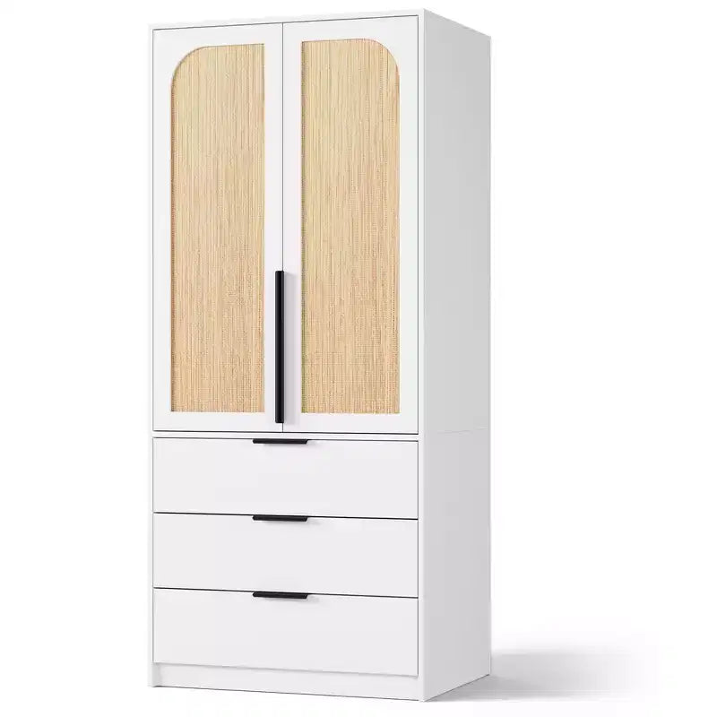 Armoire de penderie moderne en bois avec 3 tiroirs et 2 portes pour suspendre les vêtements