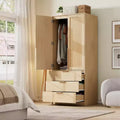 Wardrobe Closet Modern Wooden Armoire with 3 Drawers & 2 Doors for Hanging Clothes