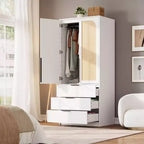 Armoire de penderie moderne en bois avec 3 tiroirs et 2 portes pour suspendre les vêtements
