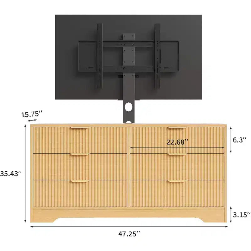 Meuble TV cannelé - Meuble TV en bois avec 6 tiroirs, Console média moderne