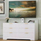 Meuble TV cannelé - Meuble TV en bois avec 6 tiroirs, Console média moderne
