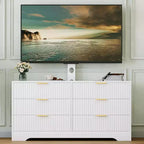 Meuble TV cannelé - Meuble TV en bois avec 6 tiroirs, Console média moderne