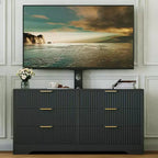 Meuble TV cannelé - Meuble TV en bois avec 6 tiroirs, Console média moderne