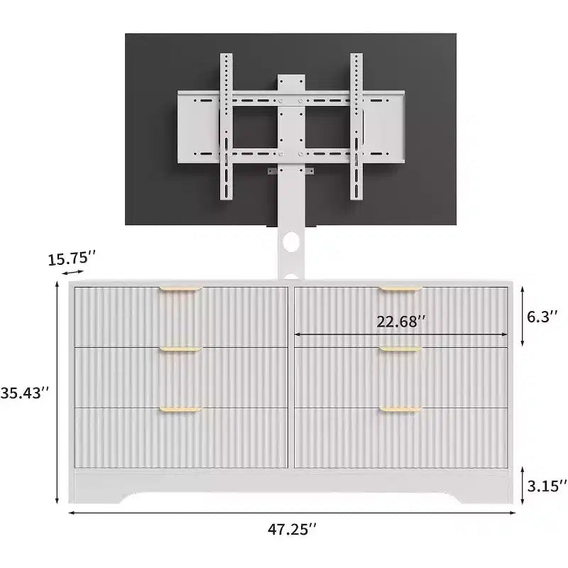 Meuble TV cannelé - Meuble TV en bois avec 6 tiroirs, Console média moderne