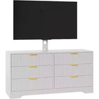 Meuble TV cannelé - Meuble TV en bois avec 6 tiroirs, Console média moderne