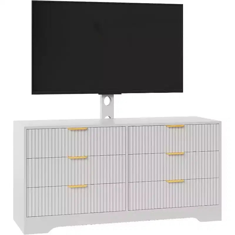 Meuble TV cannelé - Meuble TV en bois avec 6 tiroirs, Console média moderne