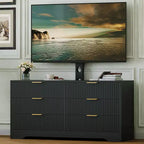 Meuble TV cannelé - Meuble TV en bois avec 6 tiroirs, Console média moderne