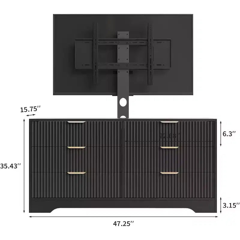 Meuble TV cannelé - Meuble TV en bois avec 6 tiroirs, Console média moderne