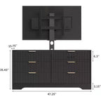 Meuble TV cannelé - Meuble TV en bois avec 6 tiroirs, Console média moderne