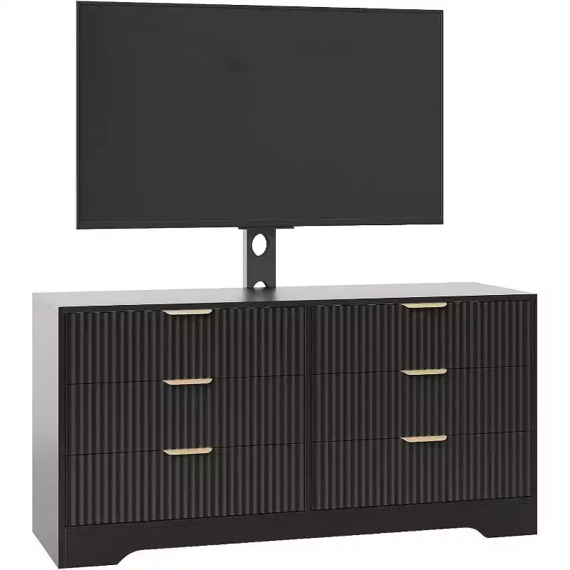 47 Fluted TV Stand - Wood Entertainment Center with 6 Drawers Modern Media Console for 3285 Inch TVs Living Room Furniture
