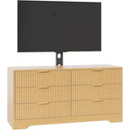 Meuble TV cannelé - Meuble TV en bois avec 6 tiroirs, Console média moderne