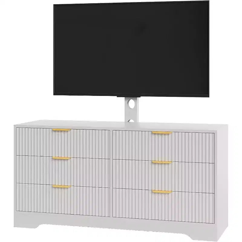 Meuble TV cannelé - Meuble TV en bois avec 6 tiroirs, Console média moderne