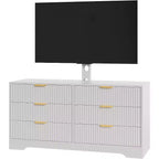 Meuble TV cannelé - Meuble TV en bois avec 6 tiroirs, Console média moderne