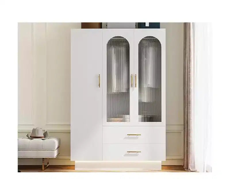 Armoire de rangement avec éclairage LED et 3 portes, grande armoire de rangement en bois