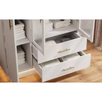 Armoire de rangement avec éclairage LED et 3 portes, grande armoire de rangement en bois