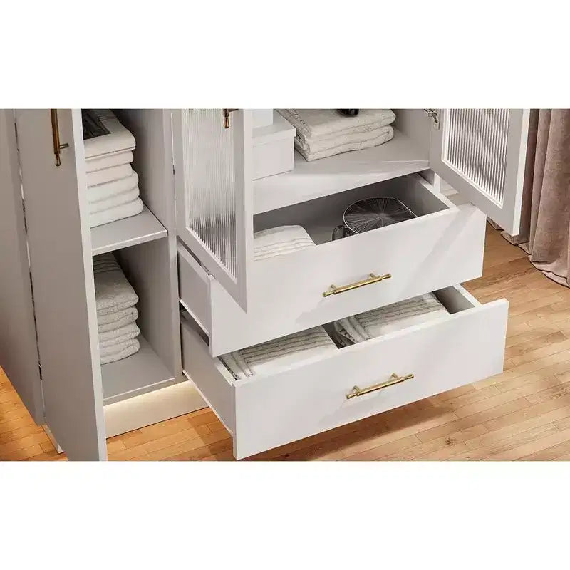 Armoire de rangement avec éclairage LED et 3 portes, grande armoire de rangement en bois
