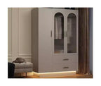 Armoire de rangement avec éclairage LED et 3 portes, grande armoire de rangement en bois