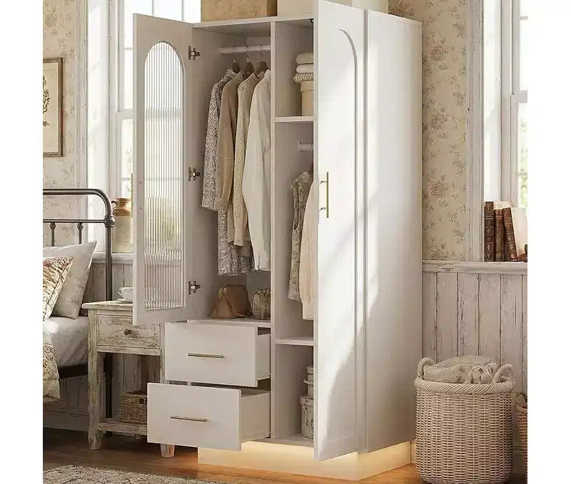 Armoire de rangement avec éclairage LED et 3 portes, grande armoire de rangement en bois