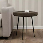 Table d'appoint ronde en bois massif et fer noir et gris