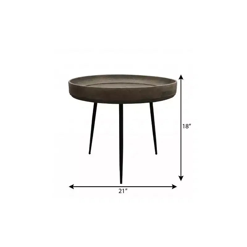 Table d'appoint ronde en bois massif et fer noir et gris