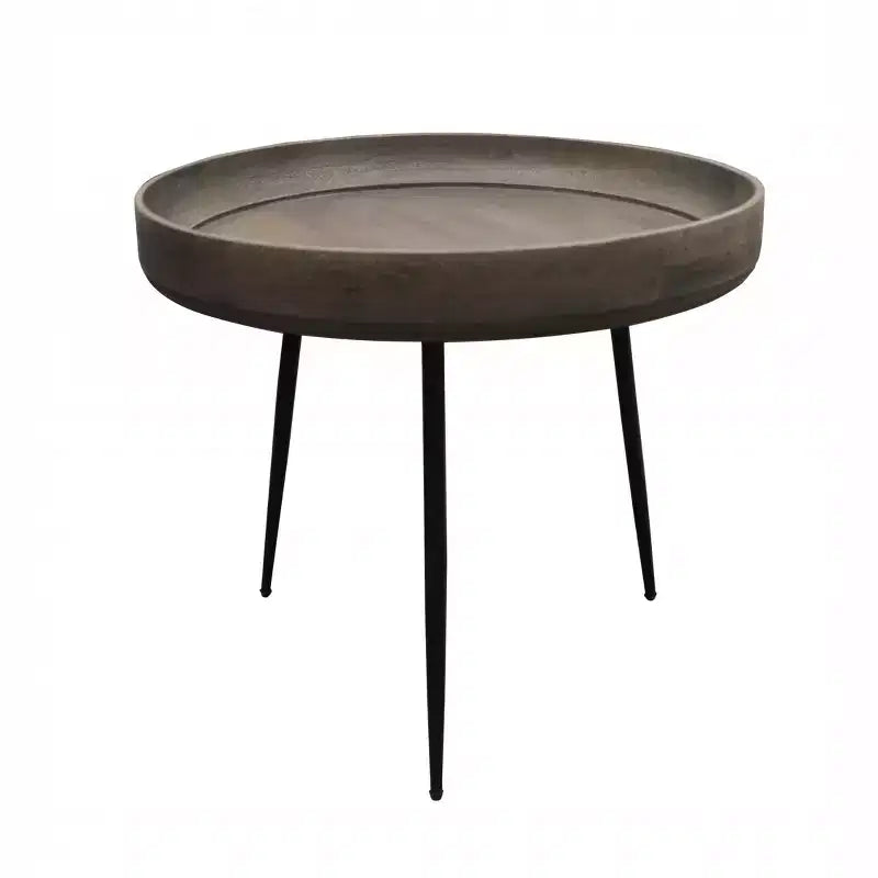 Table d'appoint ronde en bois massif et fer noir et gris