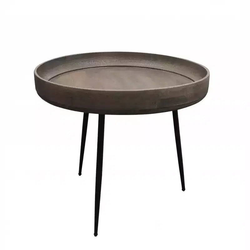 Table d'appoint ronde en bois massif et fer noir et gris
