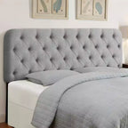 Bekrvio Queen Upholstered Headboard Button Diamond Tufted Solid Wood Bed Headboard with Metal Legs Adjustable Height Grey
