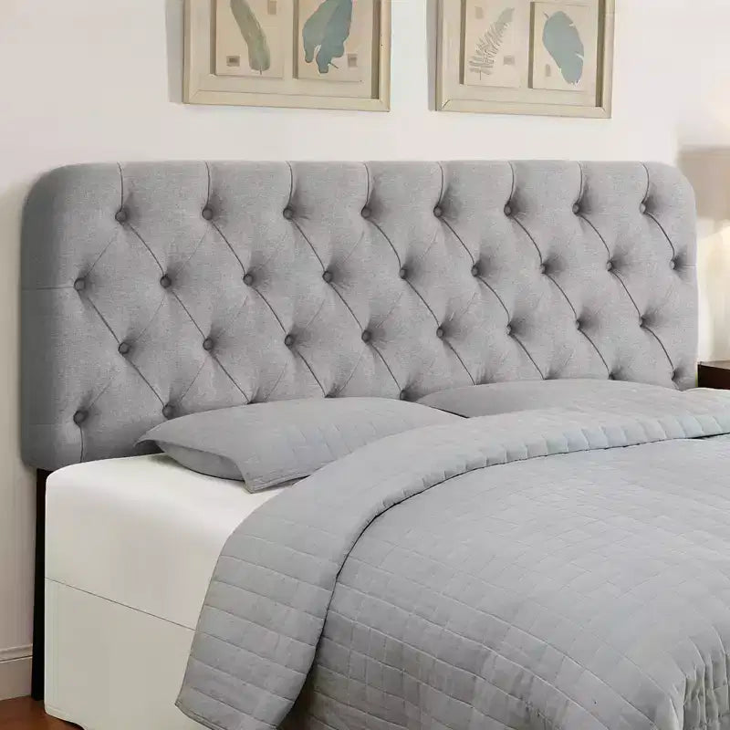 Bekrvio Queen Upholstered Headboard Button Diamond Tufted Solid Wood Bed Headboard with Metal Legs Adjustable Height Grey