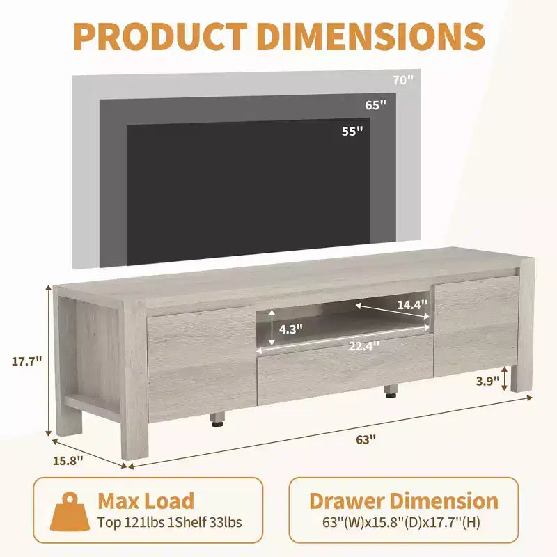 Meuble TV avec portes de rangement pour câbles et étagères réglables, console multimédia multi-scènes