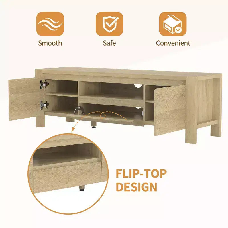 Meuble TV avec portes de rangement pour câbles et étagères réglables, console multimédia multi-scènes