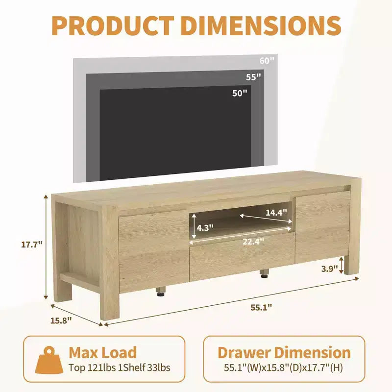 Meuble TV avec portes de rangement pour câbles et étagères réglables, console multimédia multi-scènes