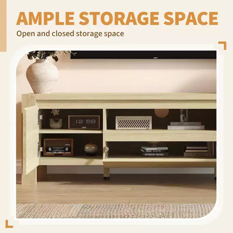 Meuble TV avec portes de rangement pour câbles et étagères réglables, console multimédia multi-scènes