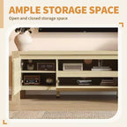 Meuble TV avec portes de rangement pour câbles et étagères réglables, console multimédia multi-scènes