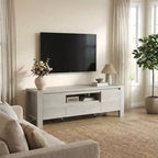 Meuble TV avec portes de rangement pour câbles et étagères réglables, console multimédia multi-scènes