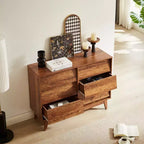 commode double à six tiroirs de style rétro et de design incliné en bois massif avec poignées de tiroir dissimulées