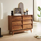 commode double à six tiroirs de style rétro et de design incliné en bois massif avec poignées de tiroir dissimulées