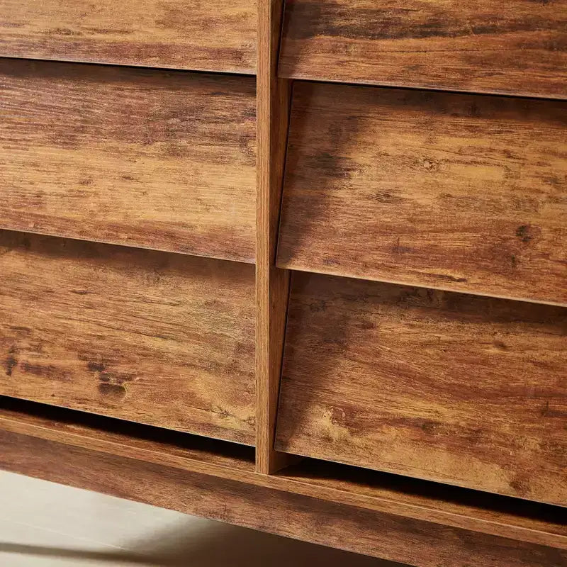 commode double à six tiroirs de style rétro et de design incliné en bois massif avec poignées de tiroir dissimulées