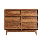 commode double à six tiroirs de style rétro et de design incliné en bois massif avec poignées de tiroir dissimulées