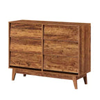 commode double à six tiroirs de style rétro et de design incliné en bois massif avec poignées de tiroir dissimulées
