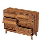 commode double à six tiroirs de style rétro et de design incliné en bois massif avec poignées de tiroir dissimulées