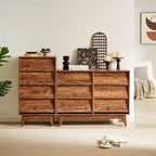 commode double à six tiroirs de style rétro et de design incliné en bois massif avec poignées de tiroir dissimulées
