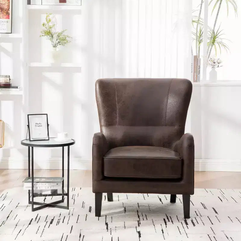 Fauteuil d'appoint rétro en PU avec dossier haut Fauteuil de lecture Wingback Club Chair